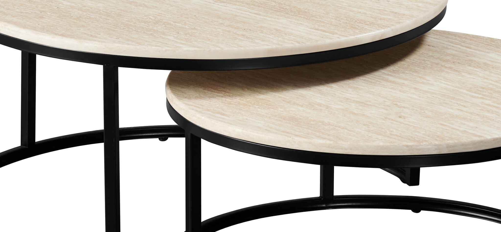 Bijzettafel Travertino - set van 2 | Zwart/Travertin