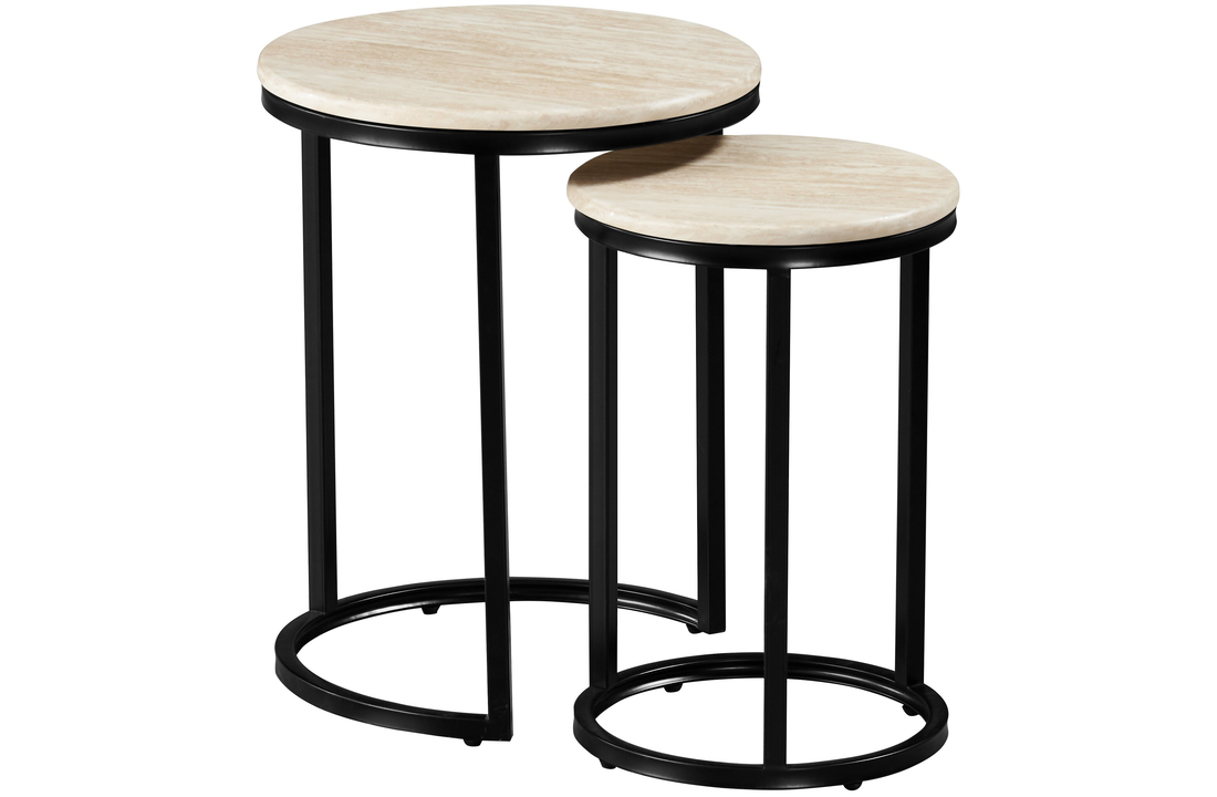 Bijzettafel Travertino - set van 2 | Zwart/Travertin