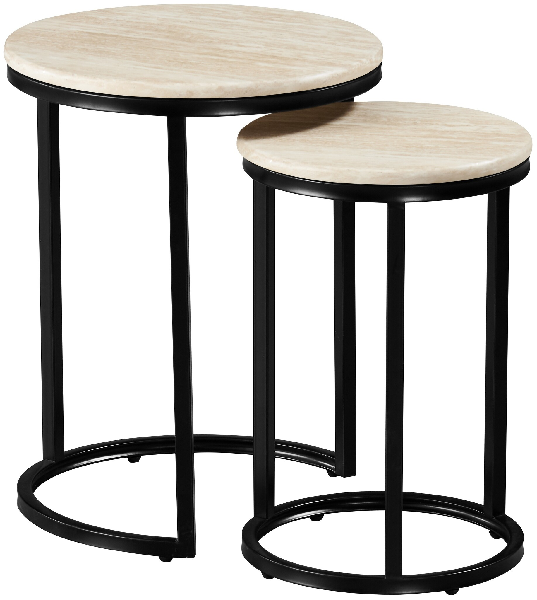 Bijzettafel Travertino - set van 2 | Zwart/Travertin