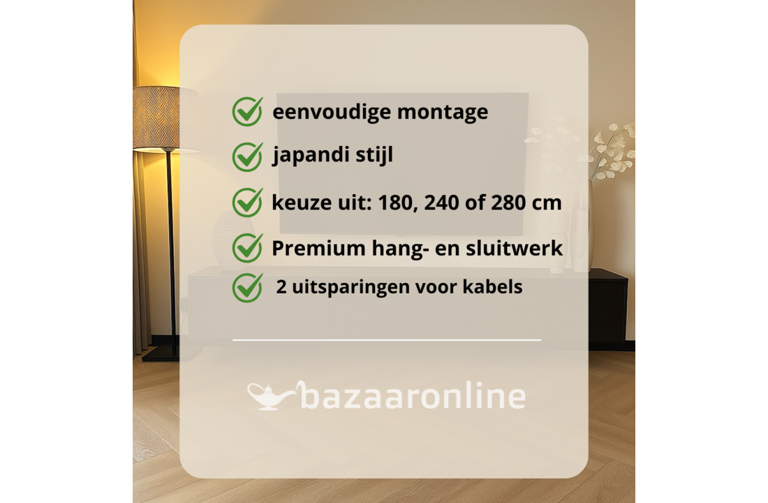 Zwevende Tv Meubel - Zwart Eiken - Recht
