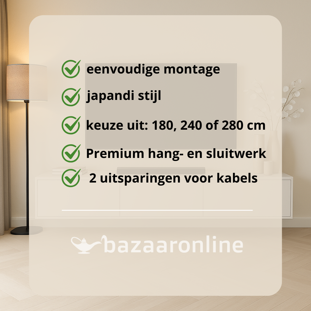 Zwevende Tv Meubel - Mat Wit - Recht