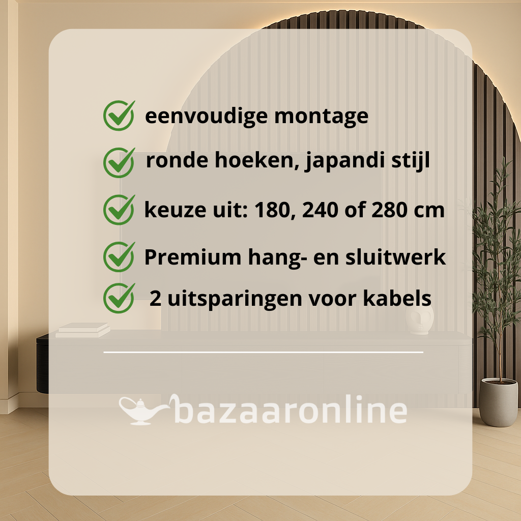 Japandi Tv Meubel Curved - Zwart Eiken - Gebogen zijkant