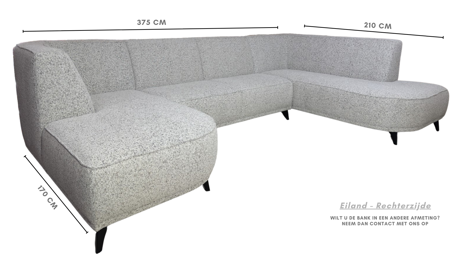 U-bank Reine | Lichtbeige met Grijstint- Ronde eilanden