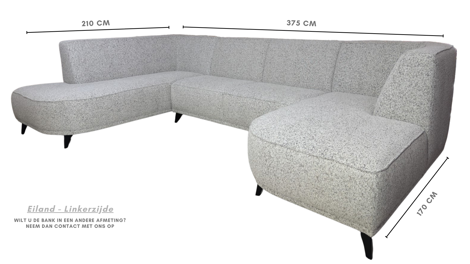 U-bank Reine | Lichtbeige met Grijstint- Ronde eilanden