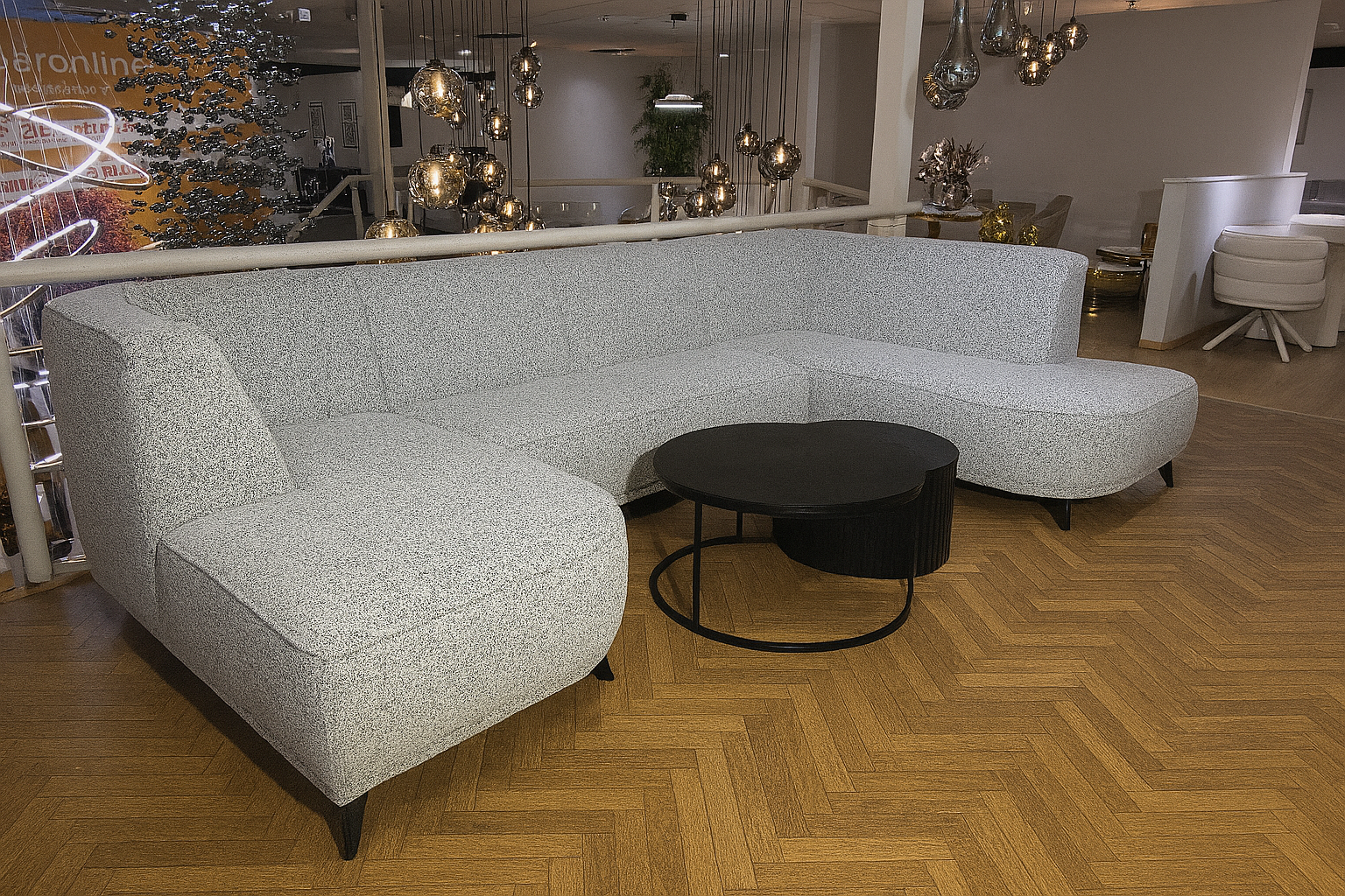 U-bank Reine | Lichtbeige met Grijstint- Ronde eilanden