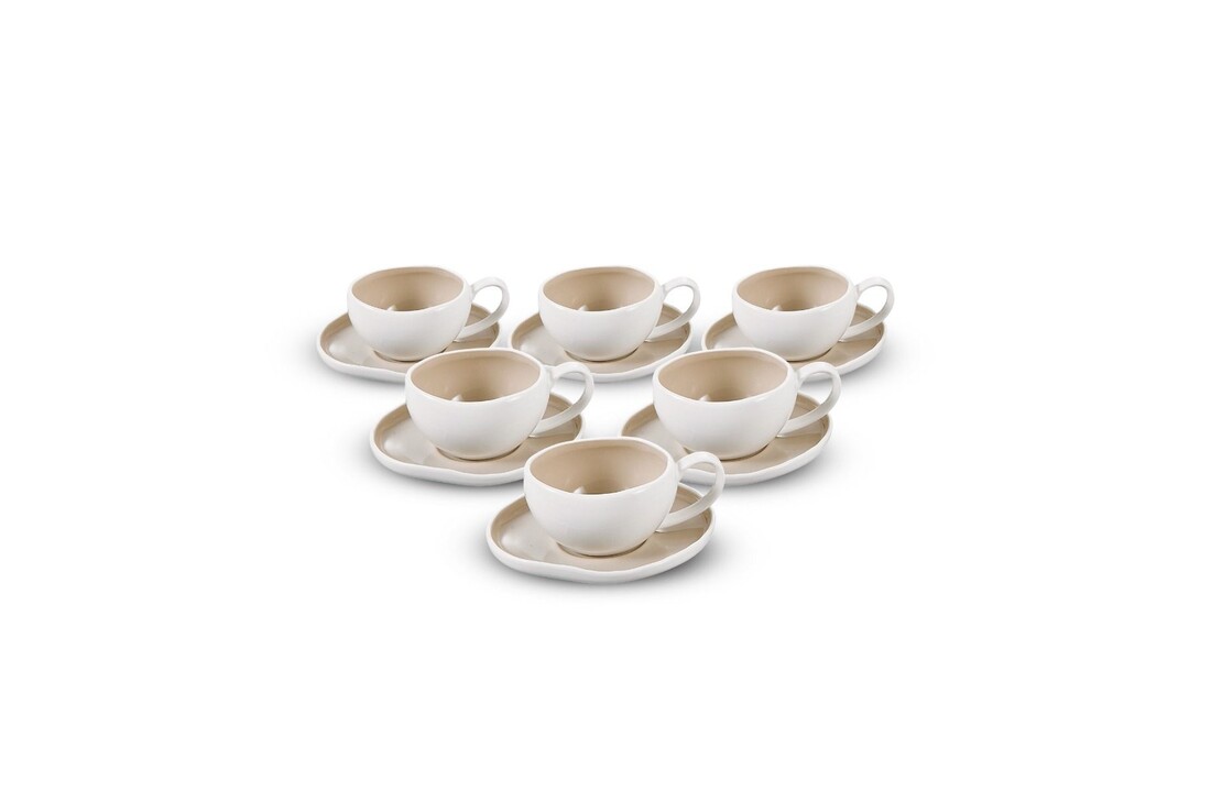 Espressoset Barles Wit/Taupe | 12-delig