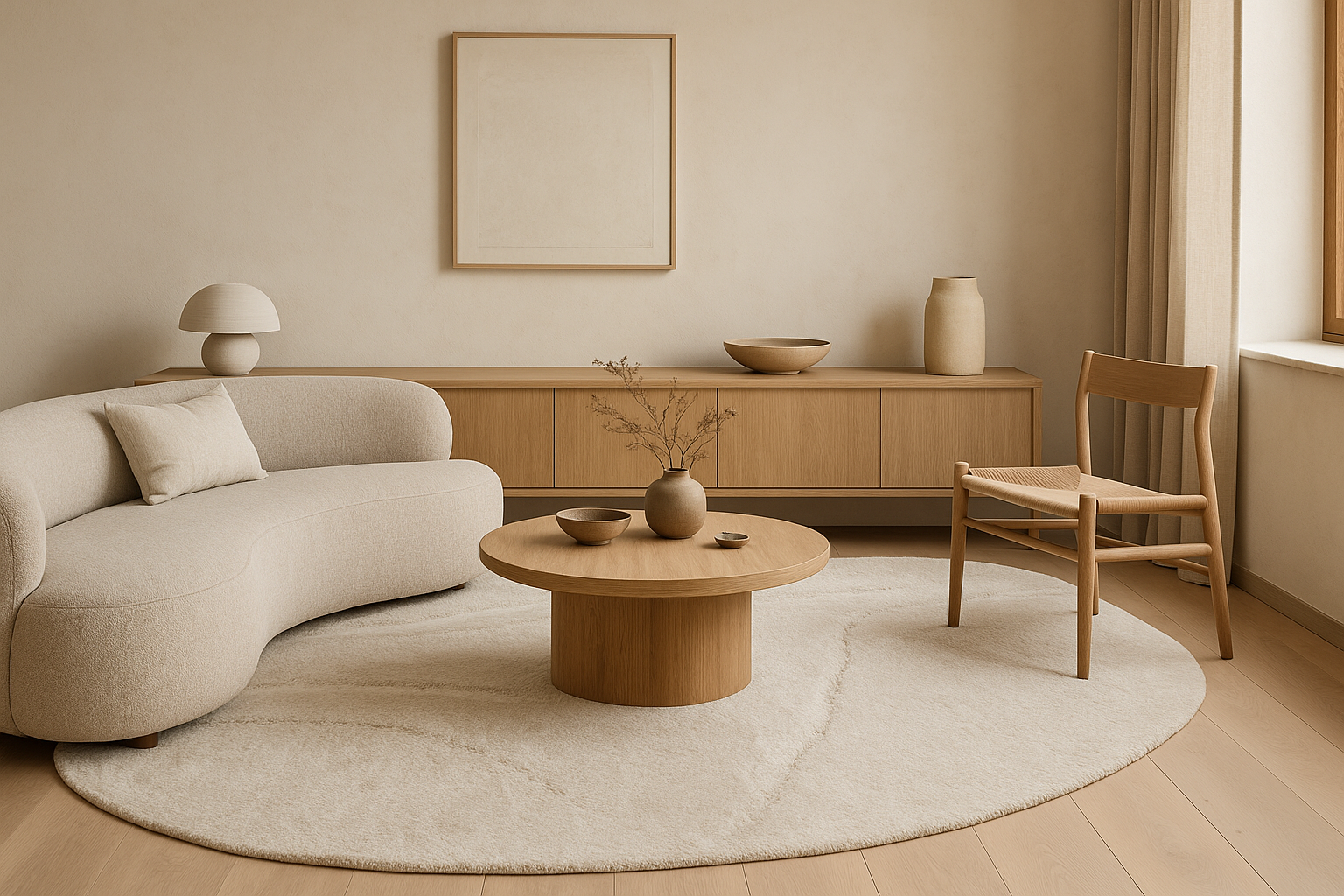 Organische vorm Vloerkleed Waves Crème