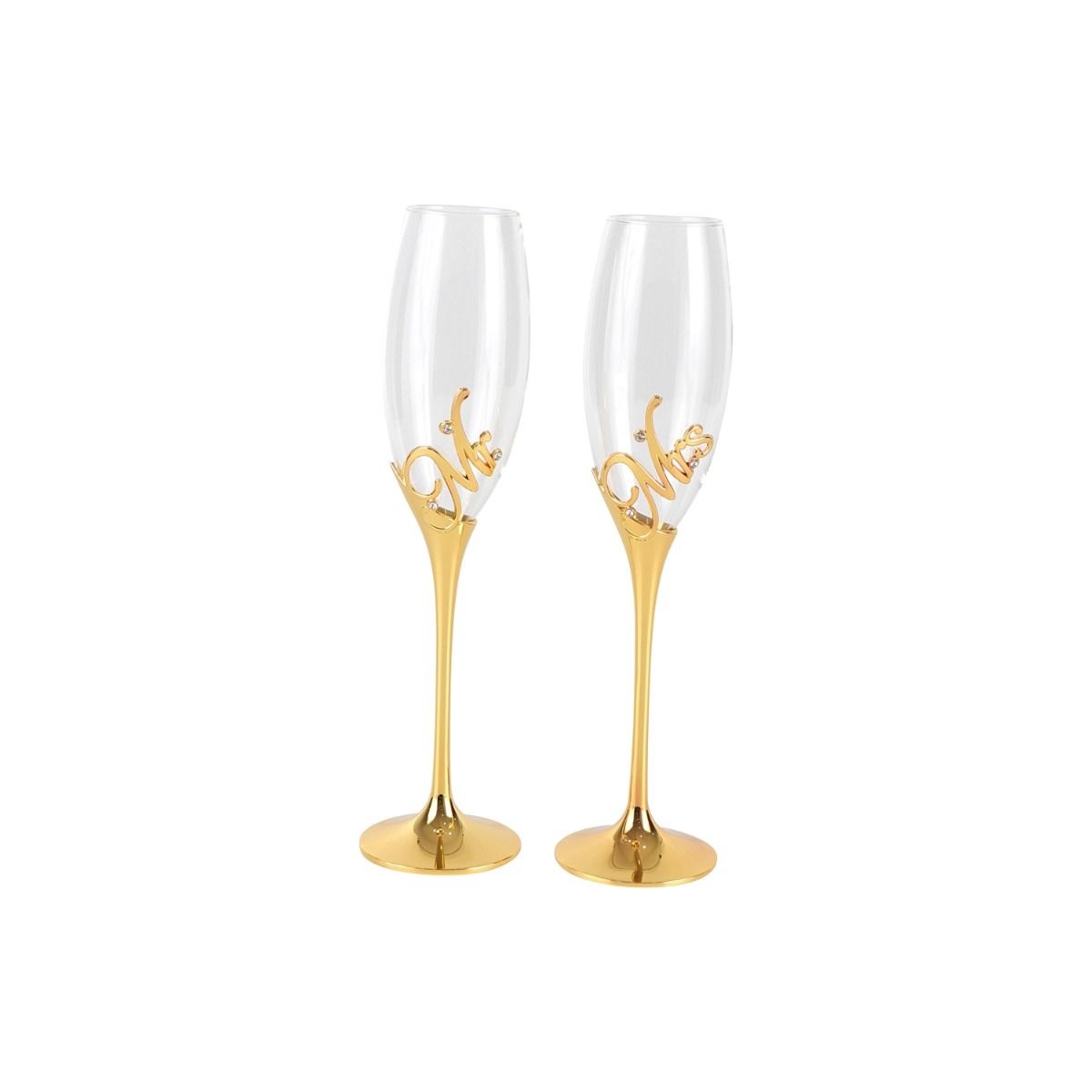Trouwset Mr & Mrs - Glazen - Goud