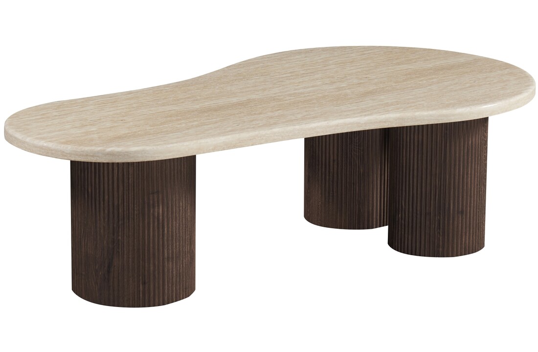 Salontafel Portofino | Organisch Travertin - Bruin | 3 poten rond - 150 x 80 cm