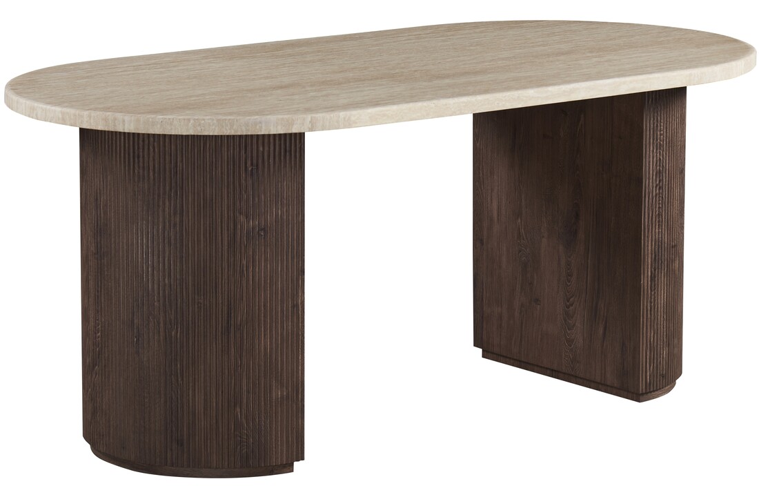 Eettafel Portofino - Travertin | Ovaal - Geribbeld - Bruin