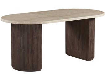 Eettafel Portofino - Travertin | Ovaal - Geribbeld - Bruin