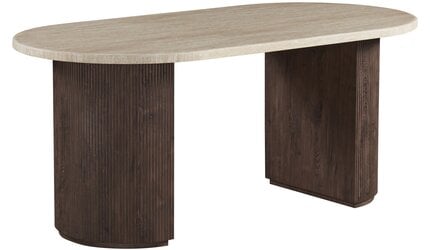 Eettafel Portofino - Travertin | Ovaal - Geribbeld - Bruin