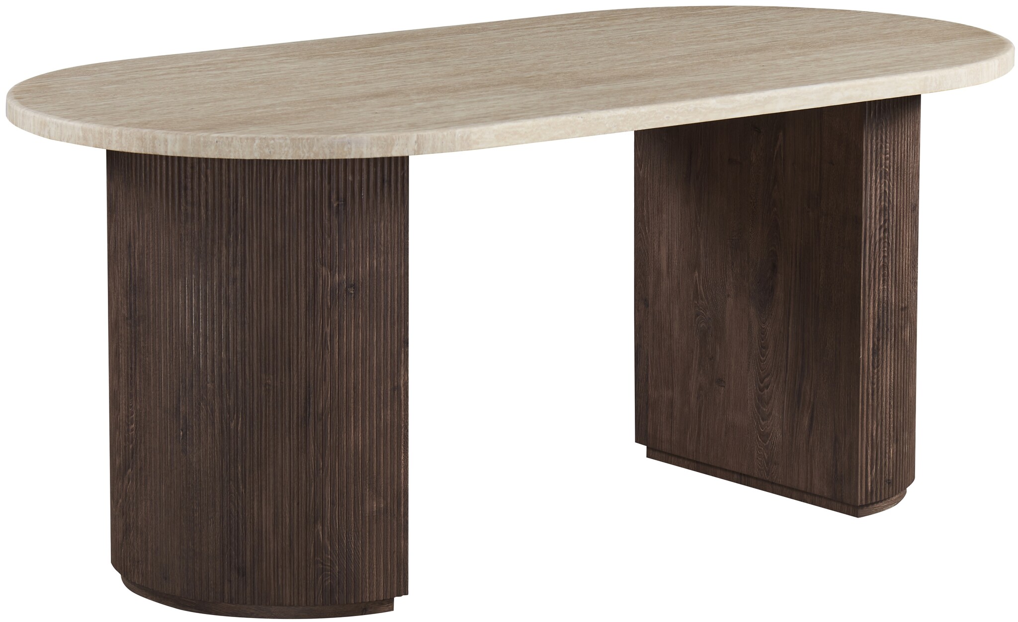 Eettafel Portofino - Travertin | Ovaal - Geribbeld - Bruin
