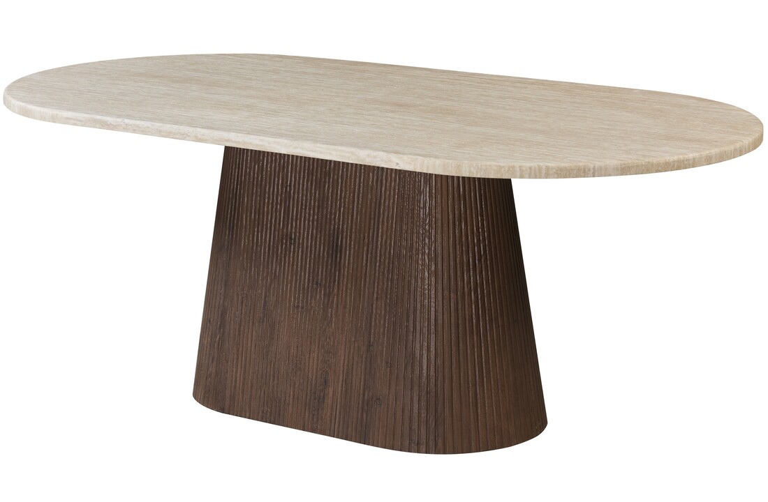Eettafel Portofino - Travertin | Ovaal - Geribbeld - Bruin - 2