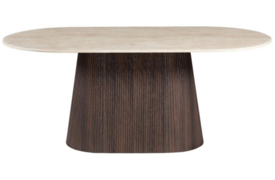 Eettafel Portofino - Travertin | Ovaal - Geribbeld - Bruin - 2
