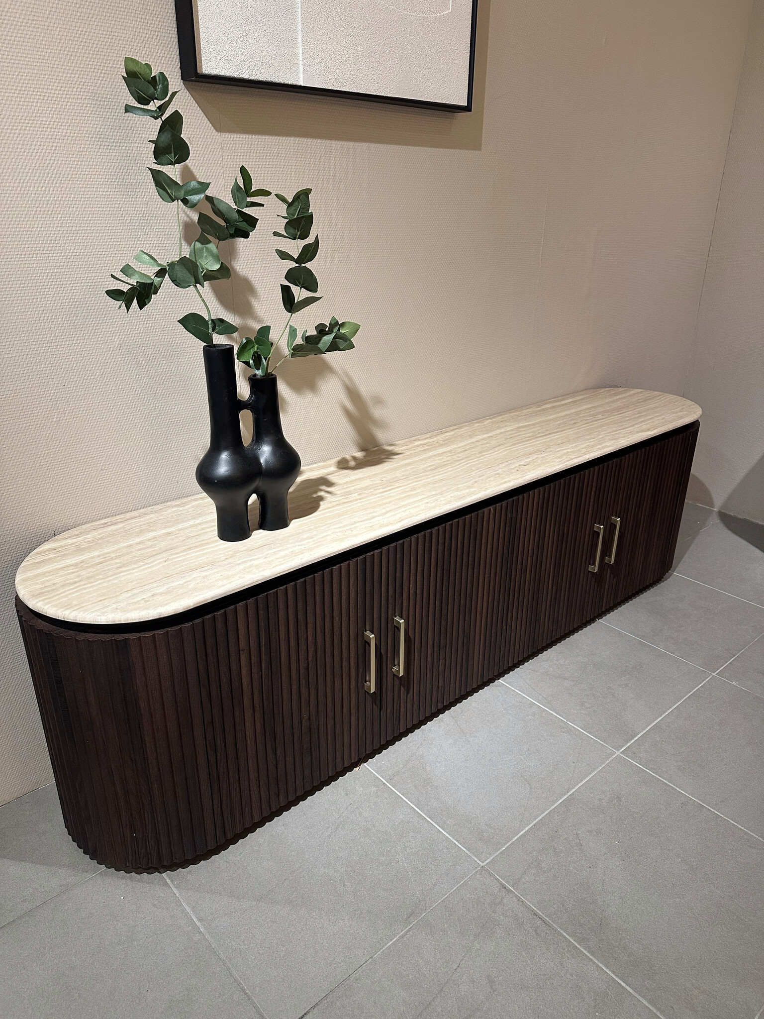 Tv-meubel Portofino  - Travertin | Ovaal - Bruin - L200 x B40 x H55 cm