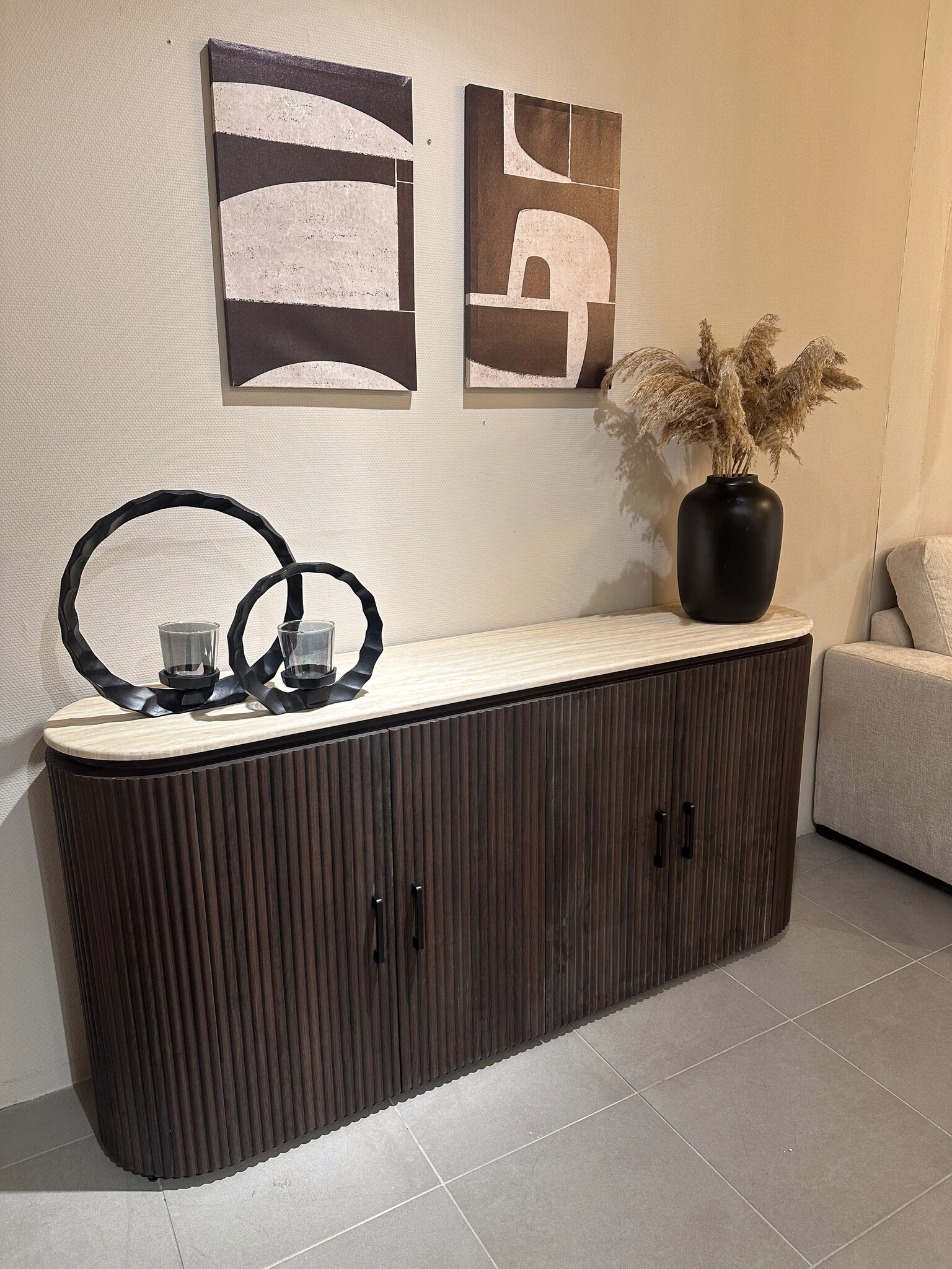 Dressoir Portofino - Travertin | Ovaal - Bruin - L180 x B40 x H85 cm