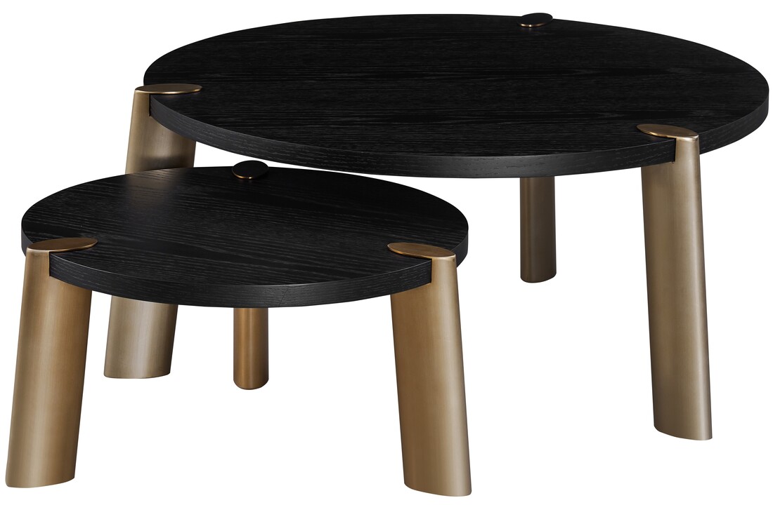 Salontafel Montezara - Zwart eiken | Brushed Gold - set van 2