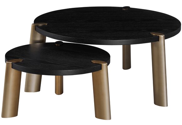 Salontafel Montezara - Zwart eiken | Brushed Gold - set van 2