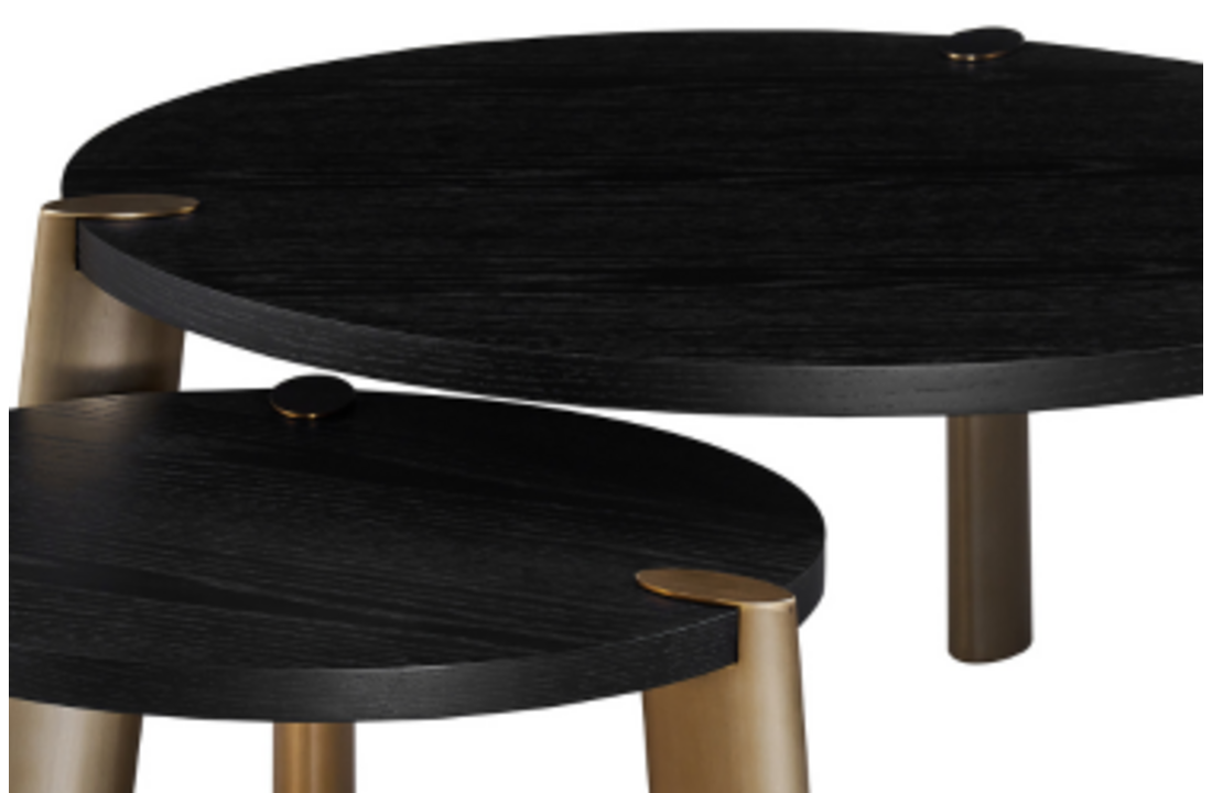 Salontafel Montezara - Zwart eiken | Brushed Gold - set van 2