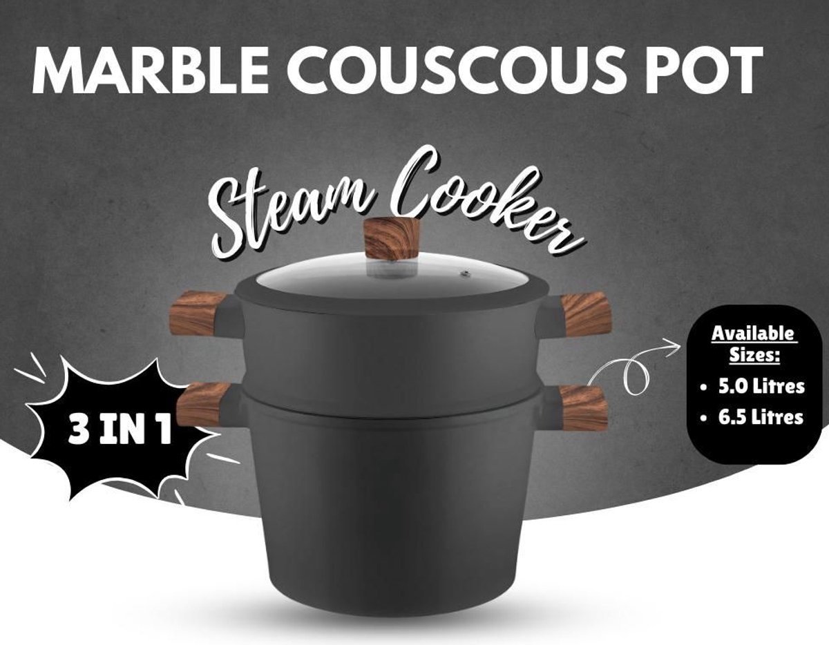 Hakal Couscous Pan | 3-in-1 | 5 Liter | Zwart