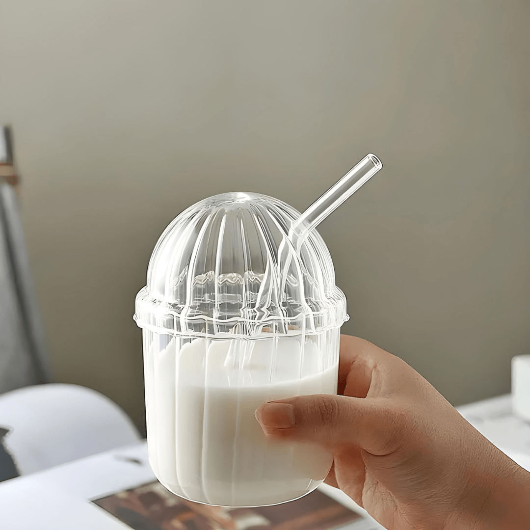 Ijskoffie Glas met rietje en deksel - 450 ML