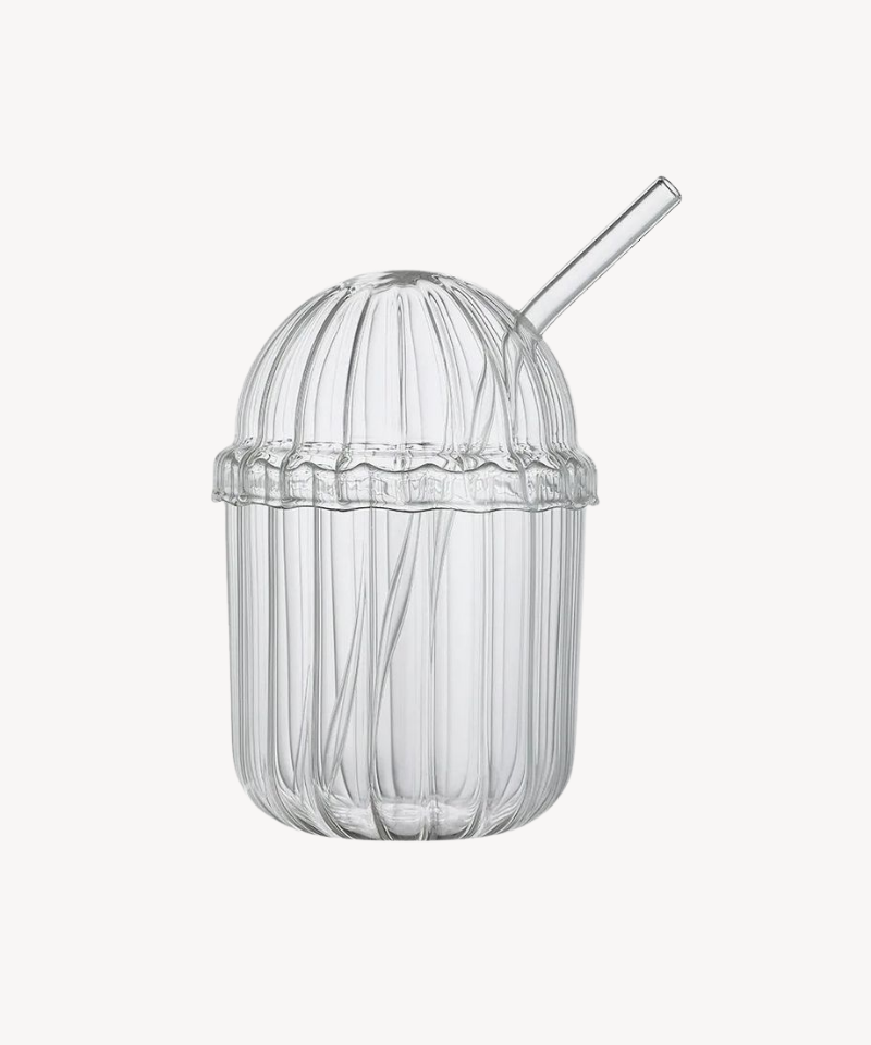 Ijskoffie Glas met rietje en deksel - 450 ML