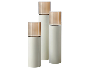 Luxe Windlicht op pilaar Crème - 3 stuks - Bruin glas