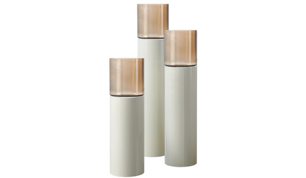 Luxe Windlicht op pilaar Crème - 3 stuks - Bruin glas