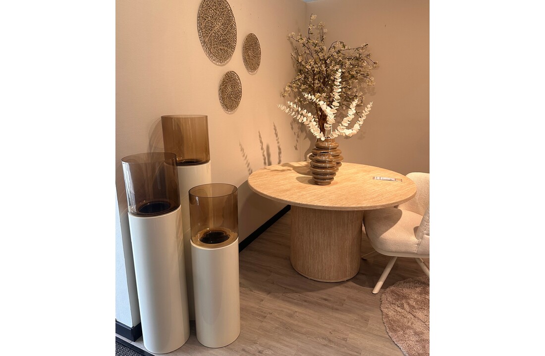 Luxe Windlicht op pilaar Crème - 3 stuks: H90 + H110 + H130 cm - Bruin glas