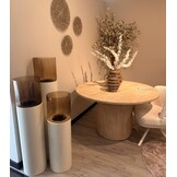 Luxe Windlicht op pilaar Crème - 3 stuks: H90 + H110 + H130 cm - Bruin glas