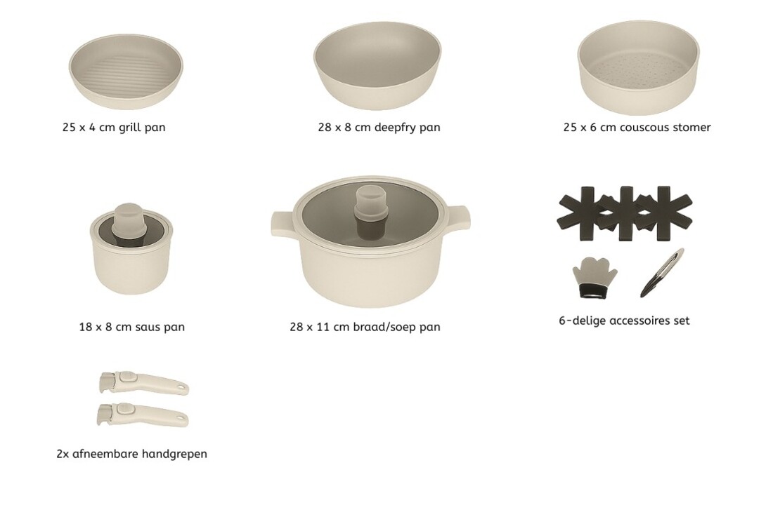 Hakal Pannenset 12-delig | Stapelbaar | Crème