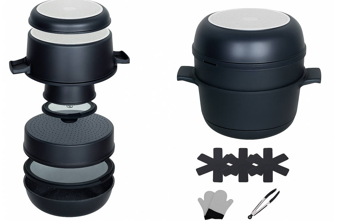 Hakal Pannenset 12-delig | Stapelbaar | Zwart