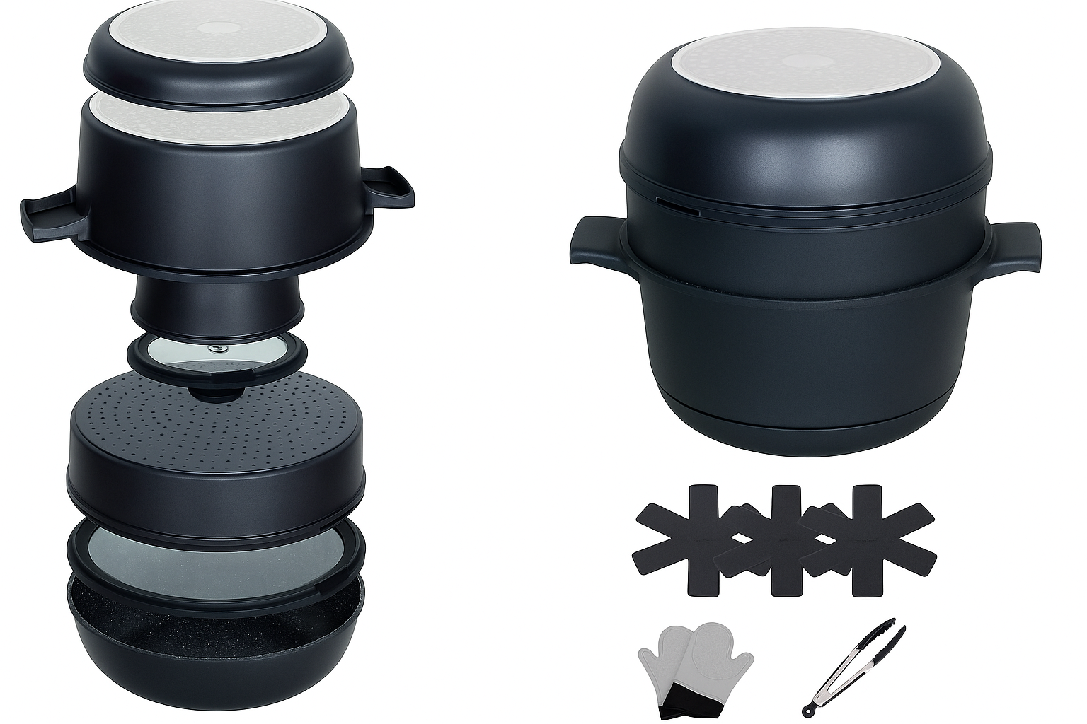 Hakal Pannenset 12-delig | Stapelbaar | Zwart