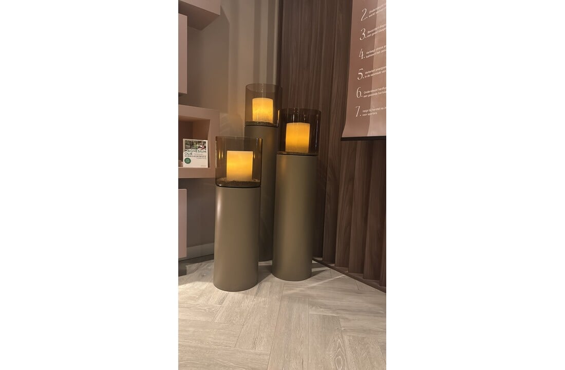 Luxe Windlicht op pilaar Champagne - 3 stuks: H90 + H110 + H130 cm