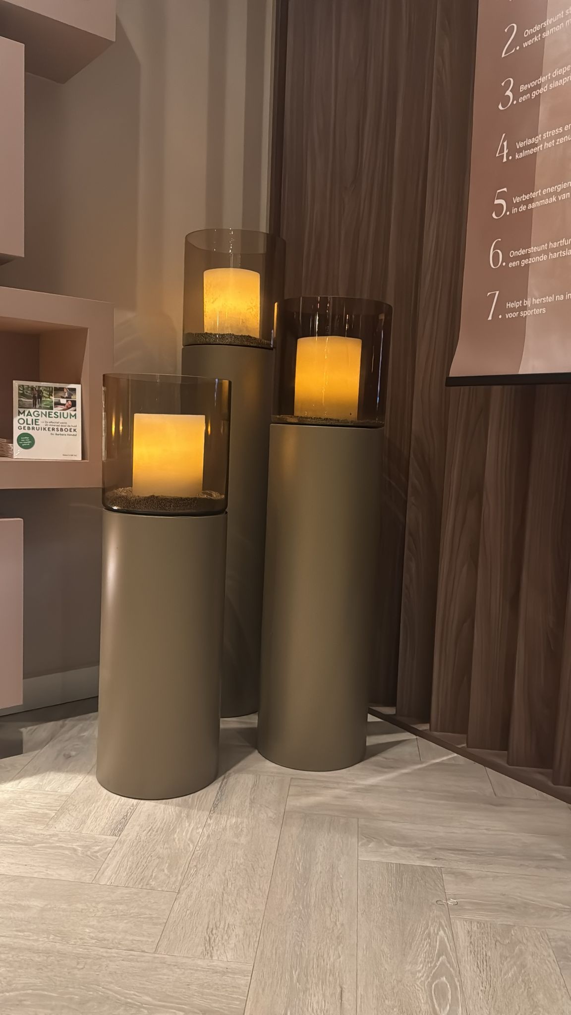Luxe Windlicht op pilaar Champagne - 3 stuks: H90 + H110 + H130 cm