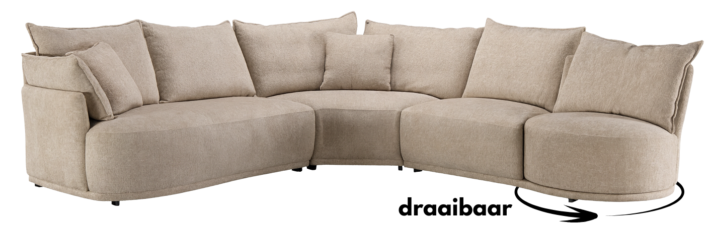 Hoekbank Letino - Draaibare ronde lounge - Beige / Zandkleurig