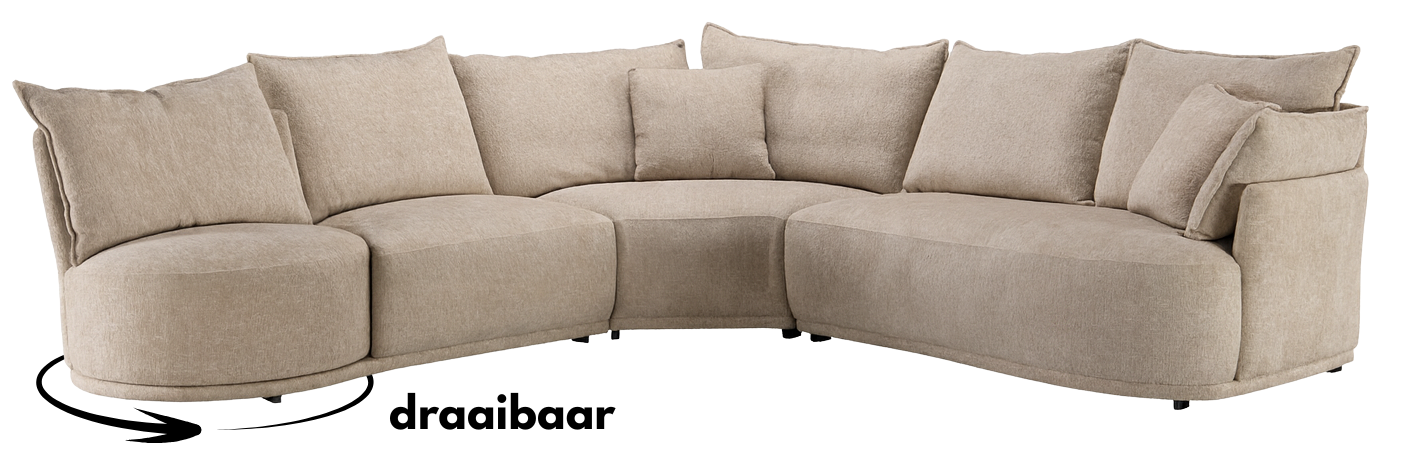 Hoekbank Letino - Draaibare ronde lounge - Beige / Zandkleurig