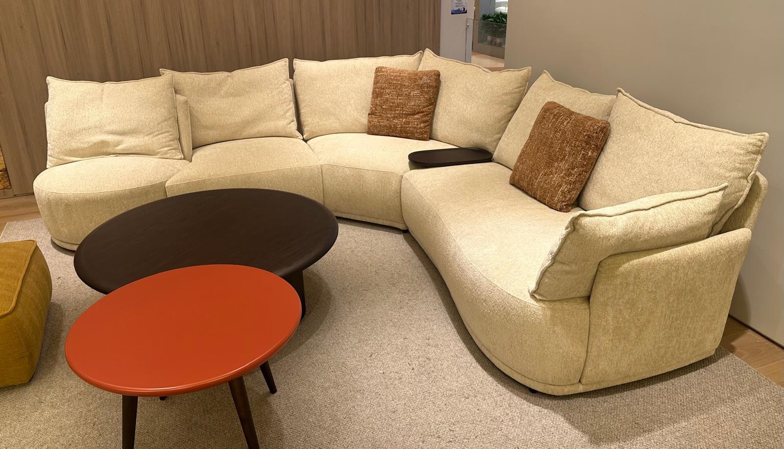 Hoekbank Letino - Draaibare ronde lounge - Beige / Zandkleurig