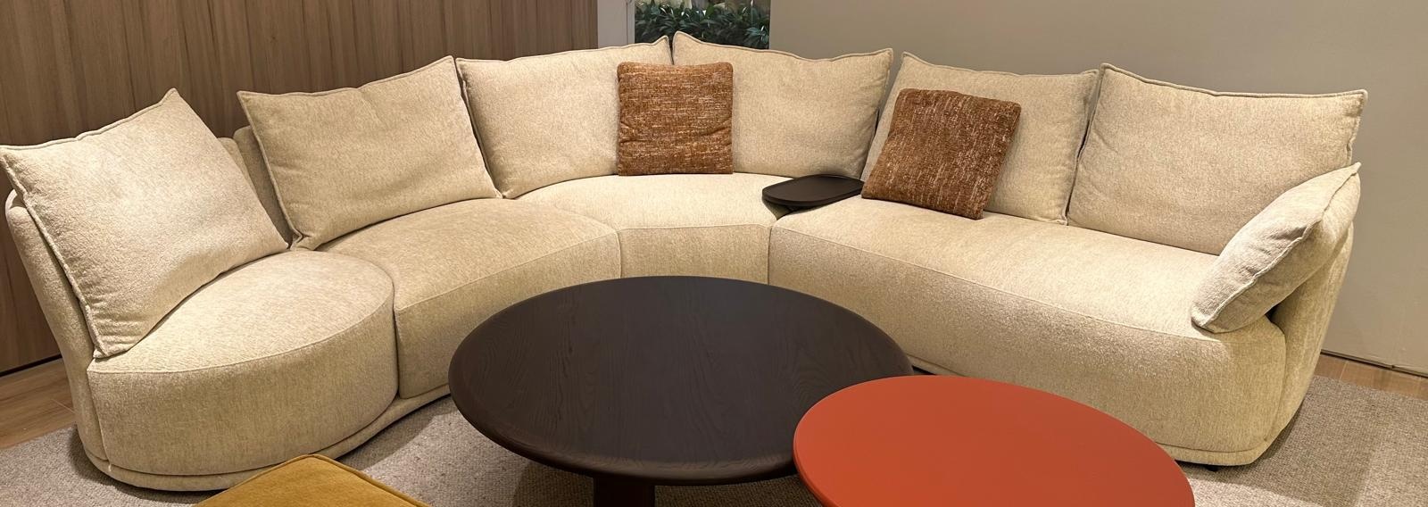 Hoekbank Letino - Draaibare ronde lounge - Beige / Zandkleurig