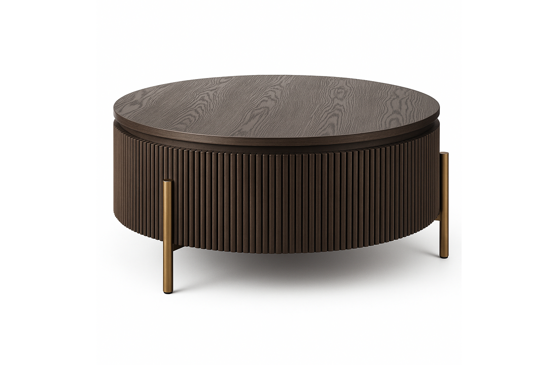 Salontafel Woodville Bruin Eiken Fineer | Ø100 cm - Gouden poten
