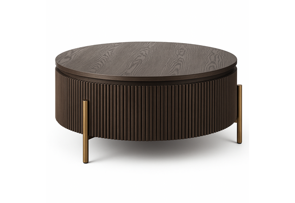 Salontafel Woodville Bruin Eiken Fineer | Ø100 cm - Gouden poten