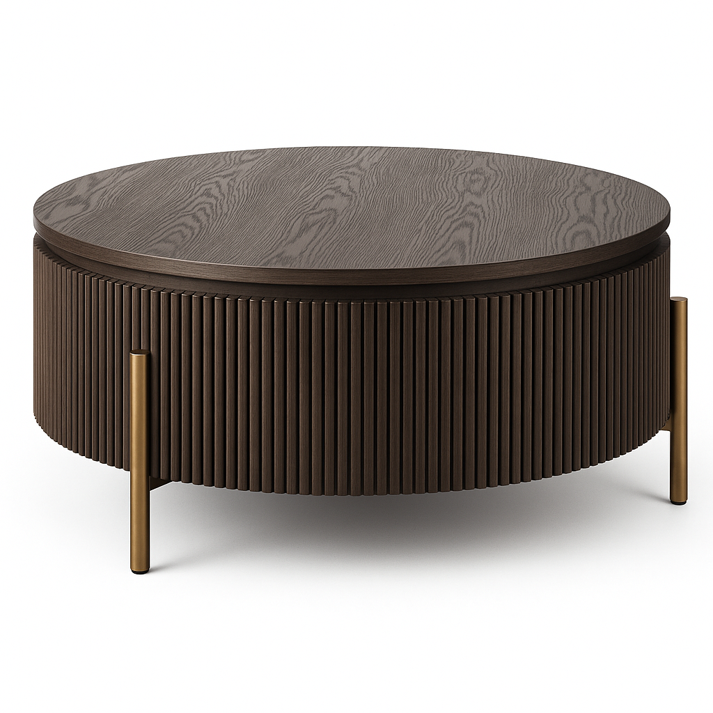 Salontafel Woodville Bruin Eiken Fineer | Ø100 cm - Gouden poten