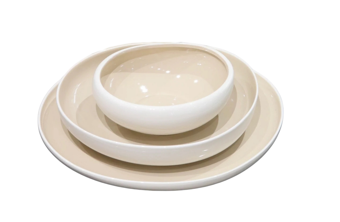 Capital Serviesset 24 delig - Porselein - Wit/Taupe - Organisch