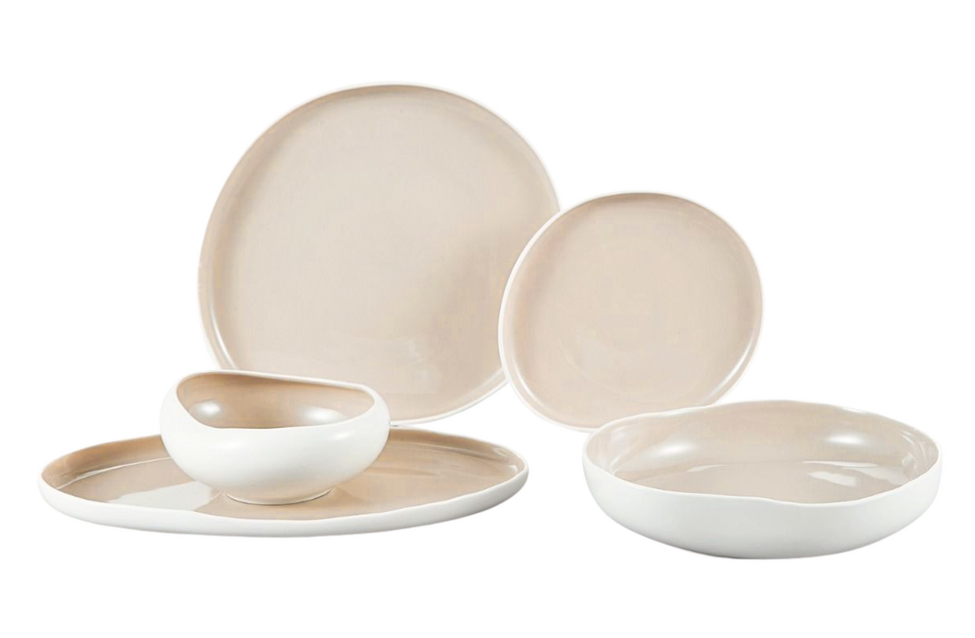 Capital Serviesset 24 delig - Porselein - Wit/Taupe - Organisch