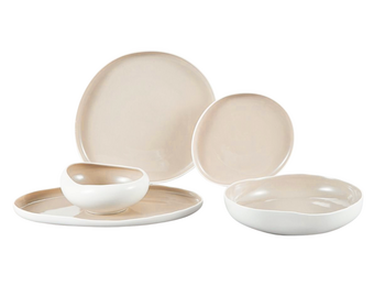 Capital Serviesset 24 delig - Porselein - Wit/Taupe - Organisch