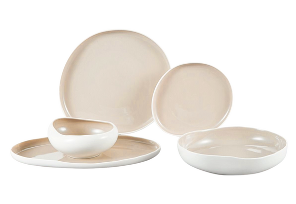 Capital Serviesset 24 delig - Porselein - Wit/Taupe - Organisch