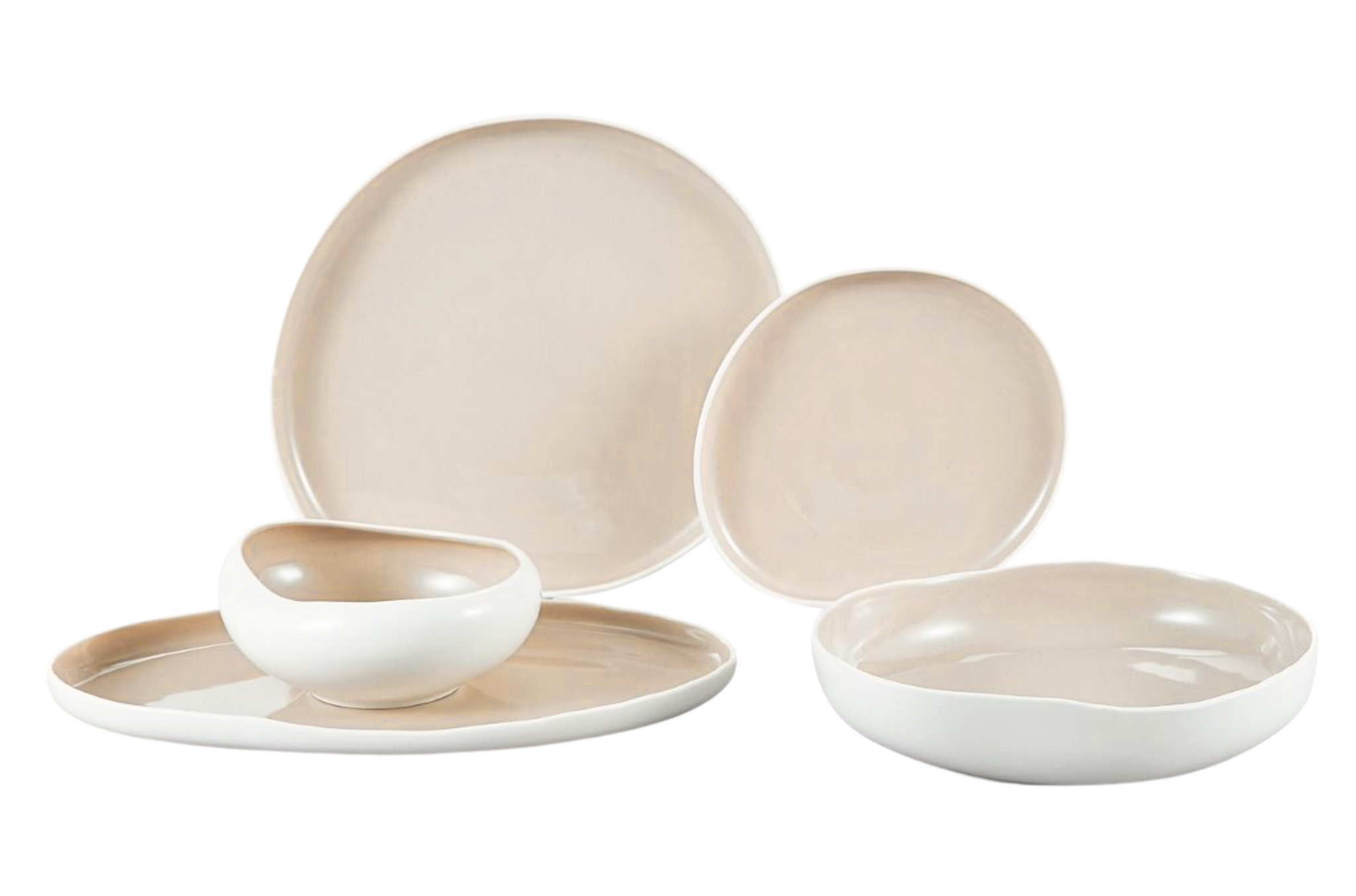 Capital Serviesset 24 delig - Porselein - Wit/Taupe - Organisch