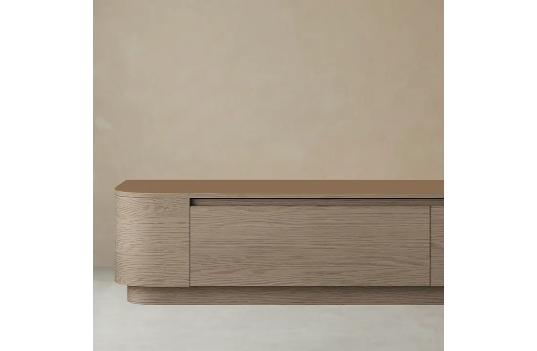 Japandi Tv Meubel Curved Staand - Walnoot - Gebogen zijkant