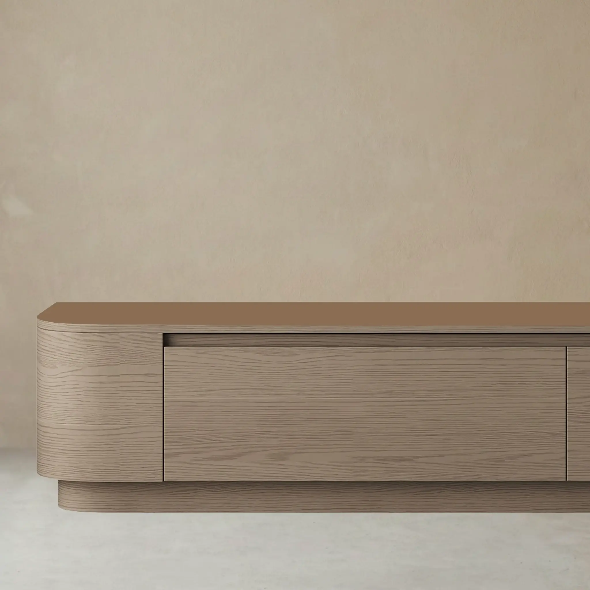 Japandi Tv Meubel Curved Staand - Walnoot - Gebogen zijkant